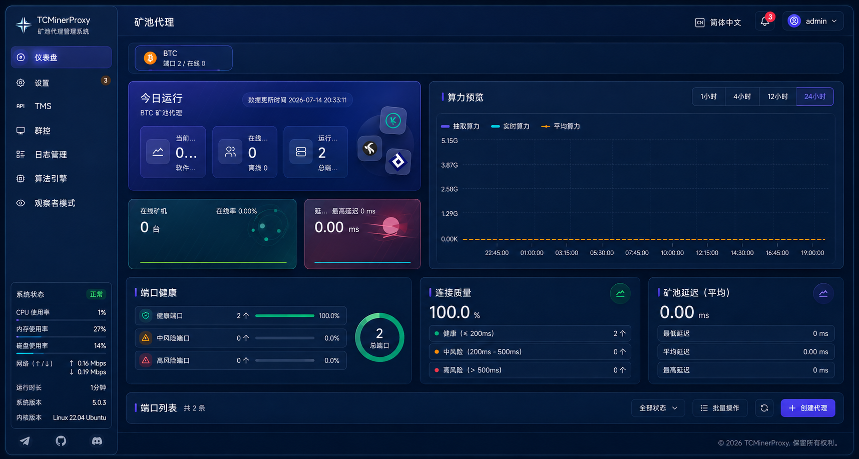 TCMinerProxy 深海蓝客户端后台预览