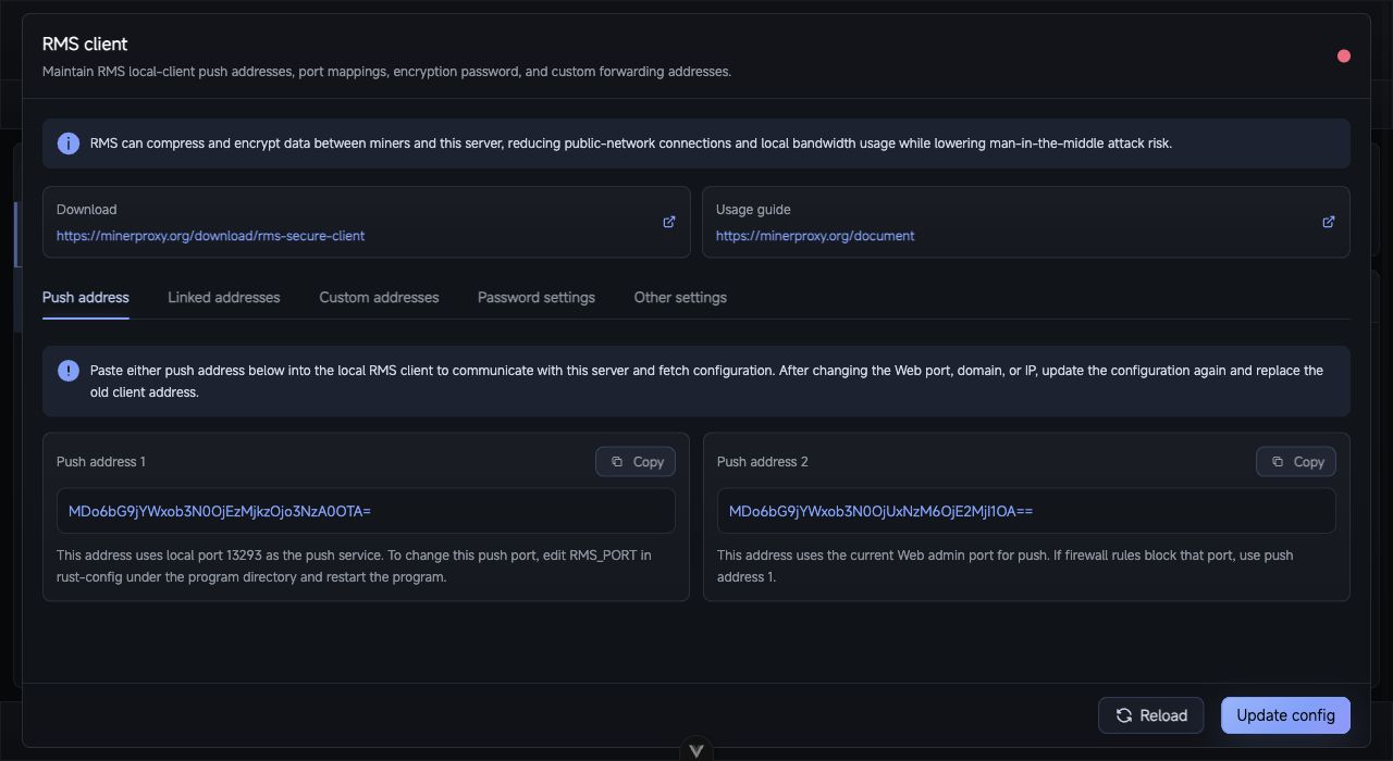 TCMinerProxy TMS client configuration