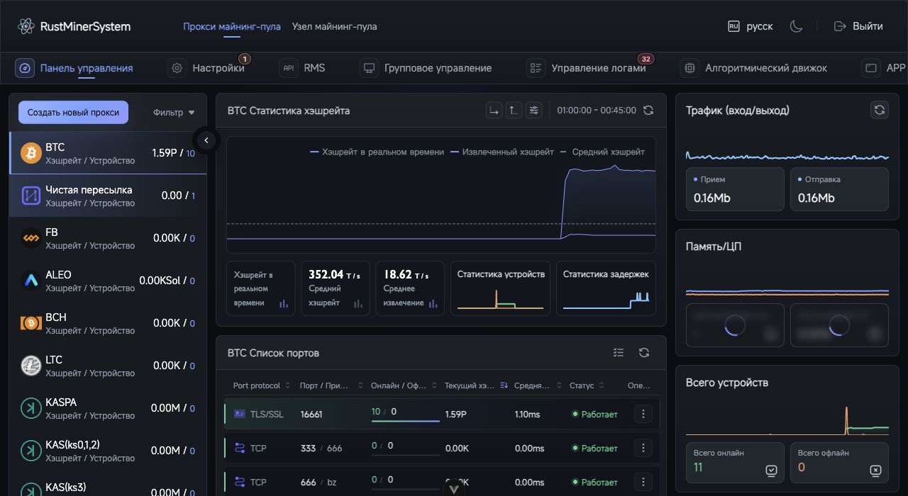 Обзор панели TCMinerProxy